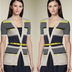 Theory Gwyneth Cardigan New Sovereign Short Sleeves Wool Striped Size Large